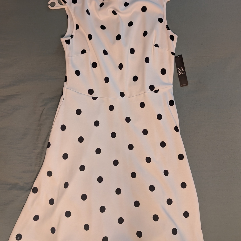 New York & Co Knee Length Black and White Polka Dot Dress